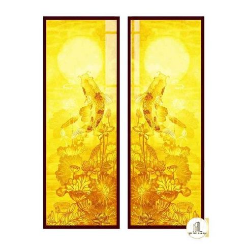 Tranh đèn trúc chỉ đối hoa sen và cá chép mẫu DD07