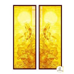 Tranh đèn trúc chỉ đối hoa sen và cá chép mẫu DD07