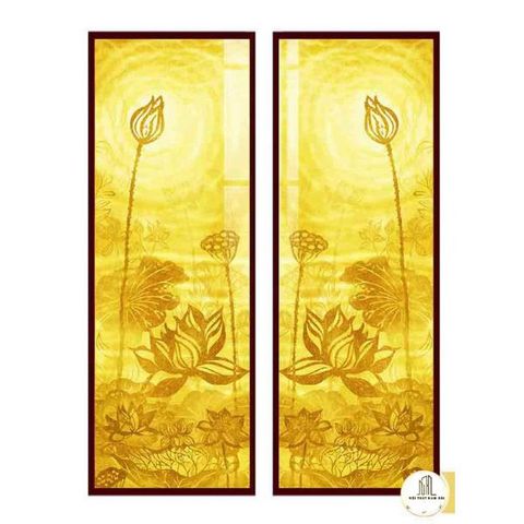 Tranh đèn trúc chỉ đối hoa sen mẫu DD09