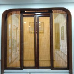 Vách cửa lùa gỗ sồi kết hợp mây lưới mẫu CL13