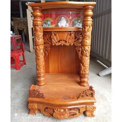 Bàn thờ ông địa gỗ căm xe cột nguyên hộp đèn mẫu ODCX9