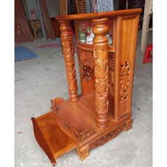 Bàn thờ ông địa gỗ căm xe cột nguyên hộp đèn mẫu ODCX9