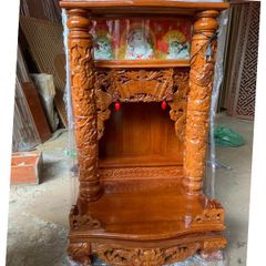 Bàn thờ ông địa gỗ căm xe cột nguyên, hộp đèn, có bục ODCX10