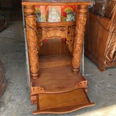 Bàn thờ ông địa gỗ căm xe cột nguyên, hộp đèn, có bục ODCX10