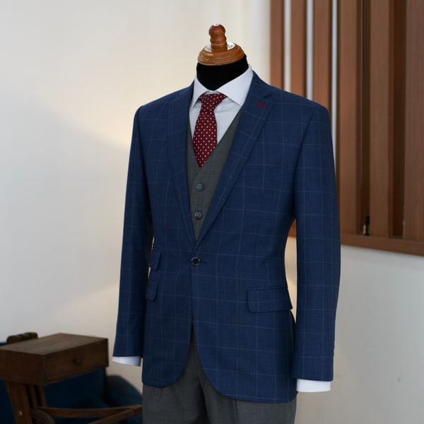  Áo Khoác Xanh Sọc Caro Trắng 