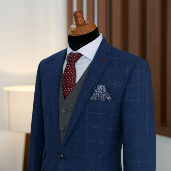  Áo Khoác Xanh Sọc Caro Trắng 