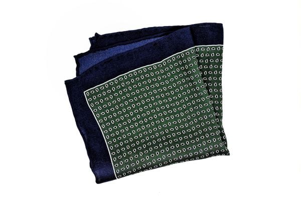  Khăn Vắt Túi Lụa Xanh Rêu Viền Navy 