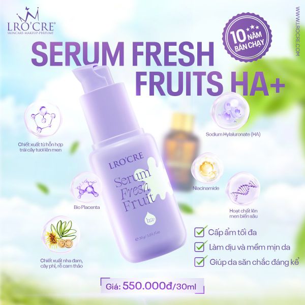  Tinh Chất Serum Lro'Cre Serum Fresh Fruit Dưỡng Ẩm, Làm Dịu Da 30ml 