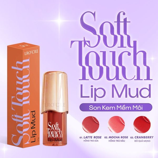  Son Kem Mềm Môi Lro'Cre Soft Touch Lip Mud 3 Tone Màu 2.7g 