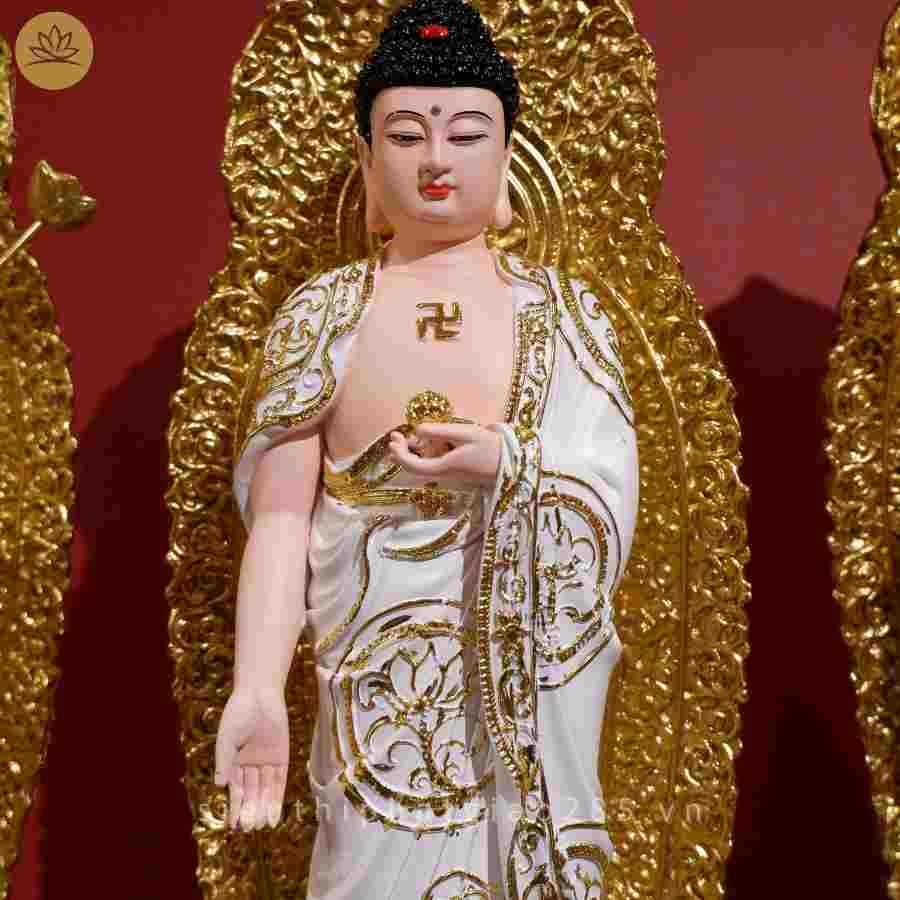  Bộ tượng Tây Phương Tam Thánh composite trắng hoa văn 
