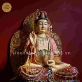  Tượng Quan Âm ngồi Composite đế vuông lá đề 