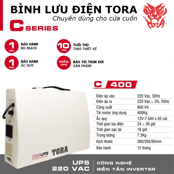 Bình lưu điện TORA C400 cho cửa cuốn tải Motor 400Kg