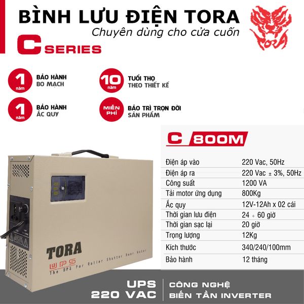 Bình lưu điện TORA C800M cho cửa cuốn tải Motor 800Kg