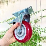  Bánh xe đế vuông màu đỏ phi 100mm, cao tổng 130mm - có khóa (Cái) 