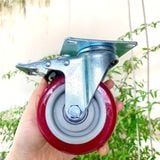  Bánh xe đế vuông màu đỏ phi 100mm, cao tổng 130mm - có khóa (Cái) 