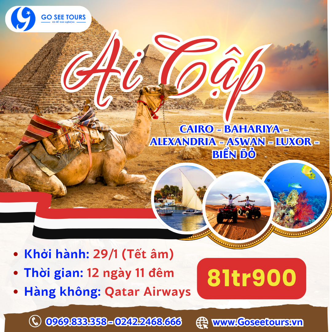5.AI CẬP - CAIRO - BAHARIYA – ALEXANDRIA - ASWAN - LUXOR - BIỂN  ĐỎ - 12N11Đ - BAY QATAR