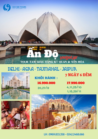 TOUR NEW DELHI – JAIPUR – AGRA  - ĐỀN TAJ MAHAL - BAY VIETJET AIR - 7N6Đ