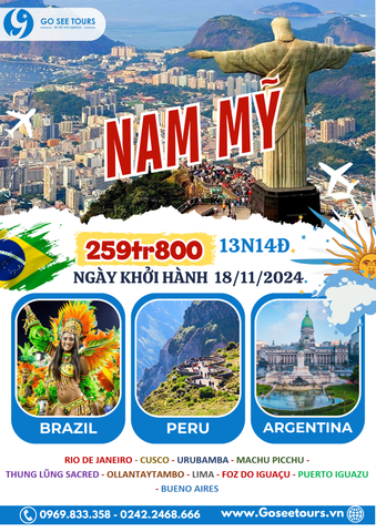KHÁM PHÁ NAM MỸ : BRAZIL - PERU - ARGENTINA - 14N13Đ - BAY EMIRATES 5*