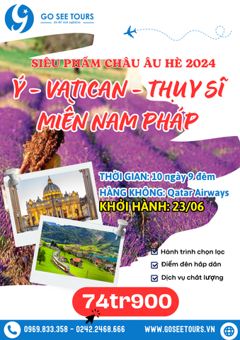 Ý – VATICAN – THUỴ SĨ – MIỀN NAM PHÁP -10N9Đ - BAY QATAR AIRWAYS