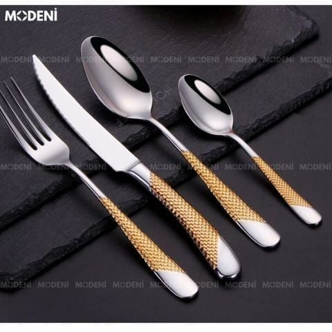 Bộ Dao Muỗng Nĩa Ferran Diagonal Textured Cutlery Set Silver  Inox 304 Cao Cấp Sang Trọng