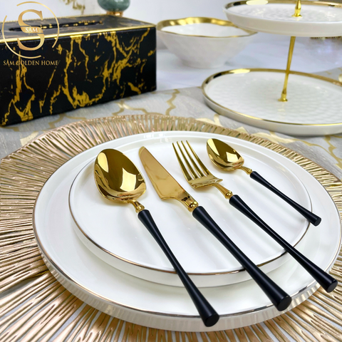 Bộ Dao Muỗng Nĩa Serena Black Gold Cutlery Set Inox 304 Cao Cấp Sang Trọng