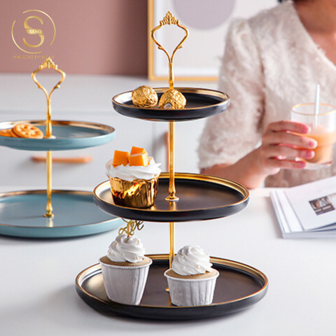  Khay 3 Tầng Papier Gốm Sứ Men Đen Viền Vàng – Sang Trọng Hiện Đại – Đựng Bánh Kẹo, Trái Cây, Decor Bàn Tiệc, Bàn Ăn Nhà Bếp 