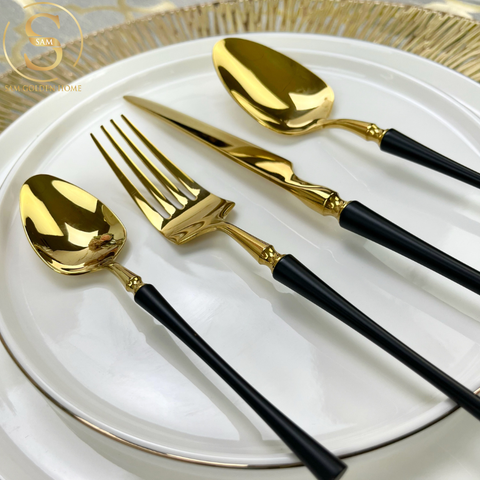 Bộ Dao Muỗng Nĩa Serena Black Gold Cutlery Set Inox 304 Cao Cấp Sang Trọng