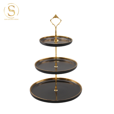  Khay 3 Tầng Papier Gốm Sứ Men Đen Viền Vàng – Sang Trọng Hiện Đại – Đựng Bánh Kẹo, Trái Cây, Decor Bàn Tiệc, Bàn Ăn Nhà Bếp 
