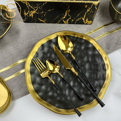 Bộ Dao Muỗng Nĩa Serena Black Gold Cutlery Set Inox 304 Cao Cấp Sang Trọng