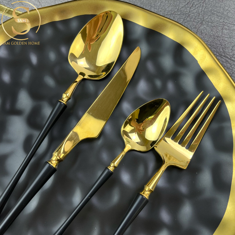 Bộ Dao Muỗng Nĩa Serena Black Gold Cutlery Set Inox 304 Cao Cấp Sang Trọng