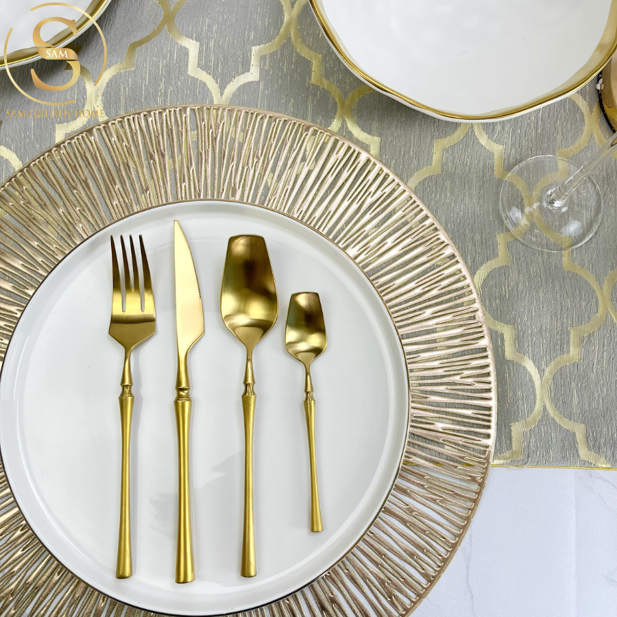 Bộ Dao Muỗng Nĩa Venice Gold Cutlery Set Mờ Nhám Inox 304 Vàng Gold Sang Trọng Hiện Đại