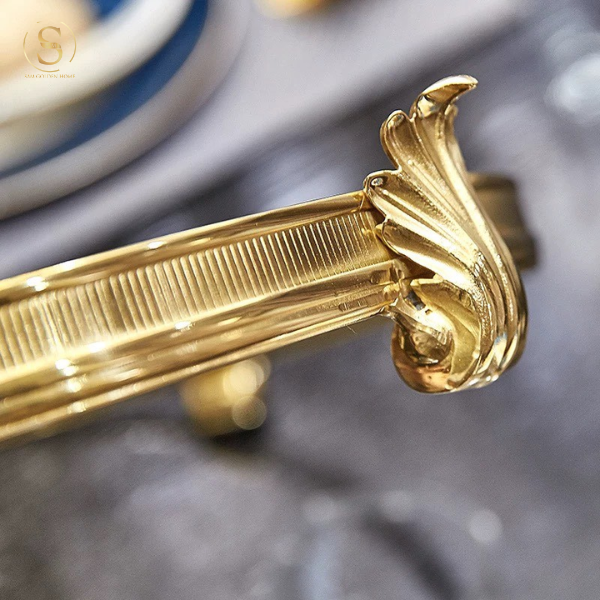 Khay Hình Tròn V Luxury Neo Trang Trí Cao Cấp Màu Đen Viền Vàng Sang Trọng Phong Cách Châu Âu Hiện Đại