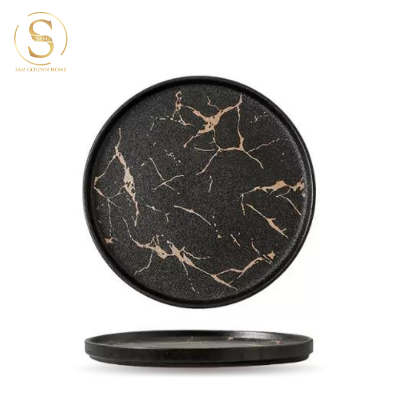Đĩa Pasta Sứ 20 Rome Marble Đen Vân Đá Sang Trọng Hiện Đại Châu Âu - Rome Marble Plate
