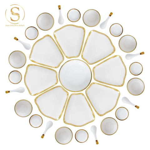  Bộ Tô Chén Đĩa Daffy Gốm Sứ Cao Cấp Viền Vàng Sang Trọng 49 Món 