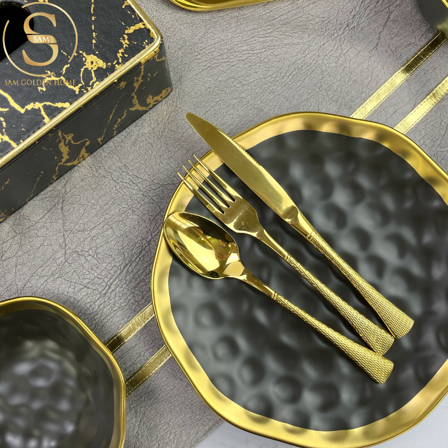 Dao Muỗng Nĩa Salmon Mạ Vàng Gold Hiện Đại Sang Trọng (LẺ)