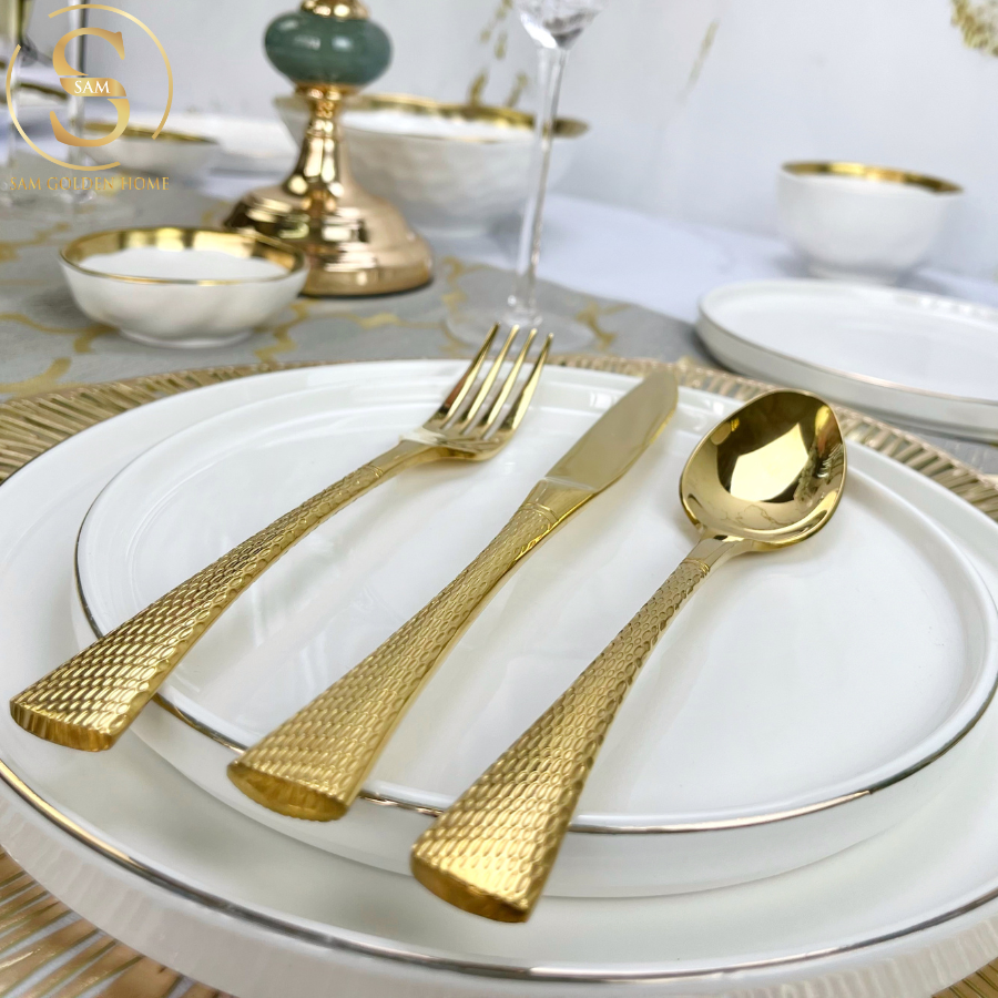 Dao Muỗng Nĩa Salmon Mạ Vàng Gold Hiện Đại Sang Trọng (LẺ)