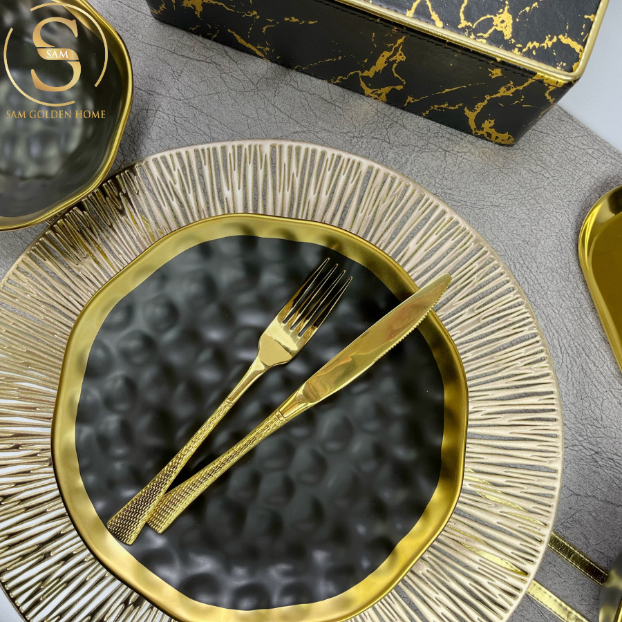 Dao Muỗng Nĩa Salmon Mạ Vàng Gold Hiện Đại Sang Trọng (LẺ)