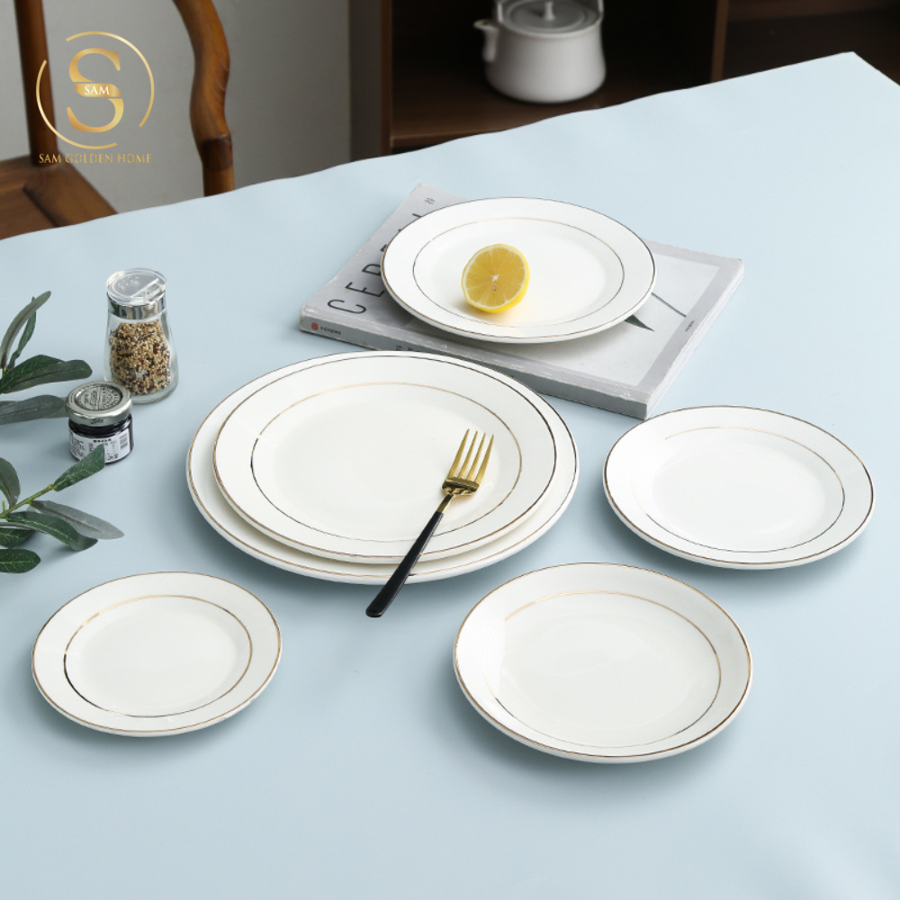 Đĩa Sứ Xương Finch Viền Vàng Cao Cấp Cỡ Lớn Sang Trọng