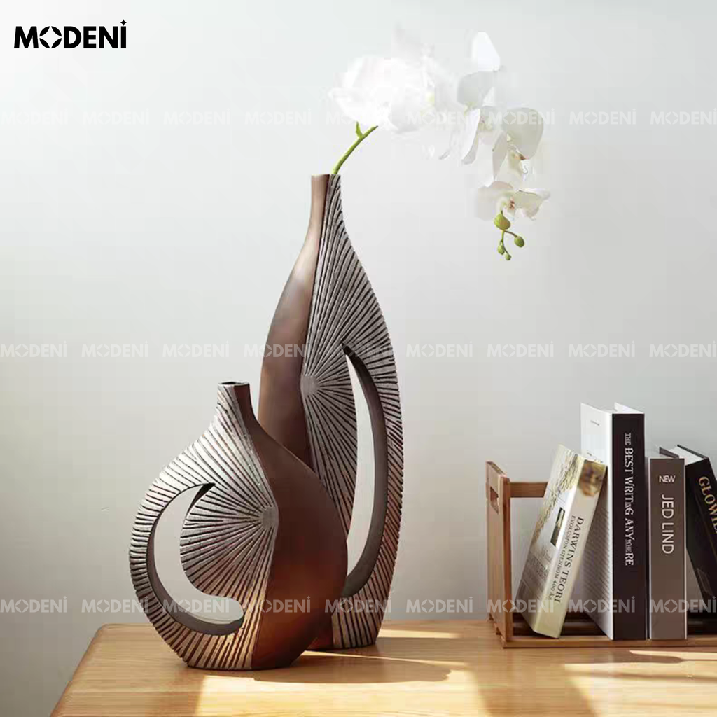 Bình Hoa Sứ Horizon Cao Cấp Hiện Đại Họa Tiết 3D | Tạo Hình Khối Ánh Kim Nghệ Thuật – Decor Bàn Console, Kệ Tủ Nổi Bật