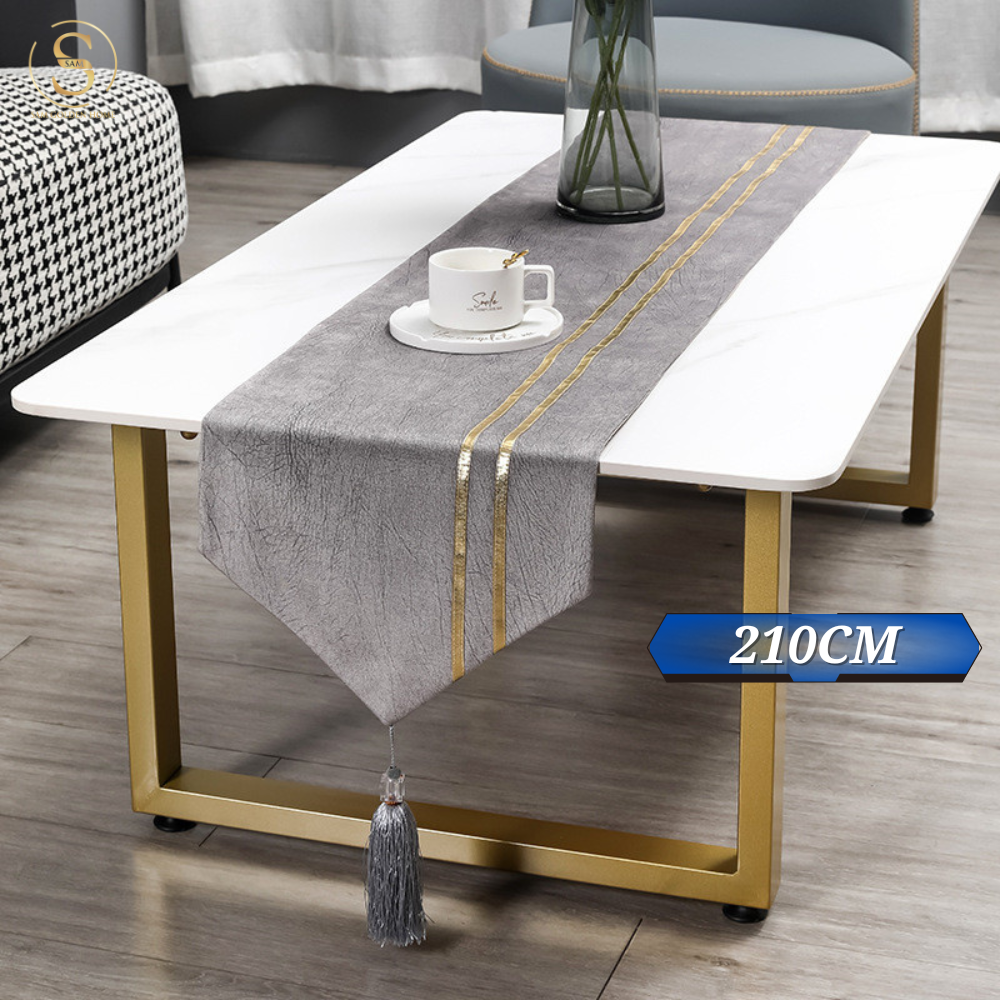 Khăn Bàn Table Runner Gray Elena Cao Cấp Sang Trọng