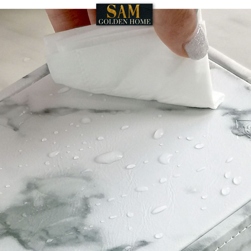 Hộp Đựng Khăn Giấy Sapi Trang Trí Bàn Ăn Da Vân Đá Marble Viền Vàng Gold Sang Trọng Màu Trắng