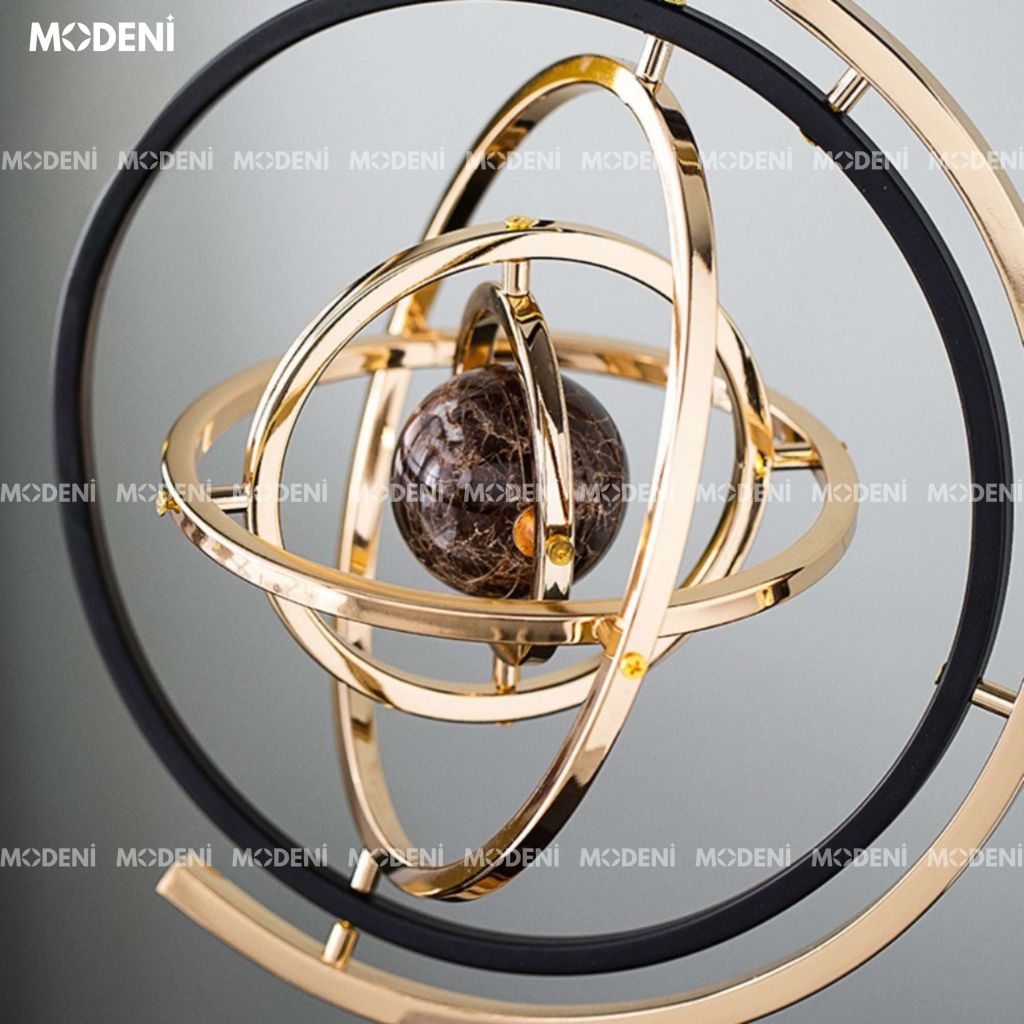 Tượng Cầu Meliora Nhỏ Đế Đá Cẩm Thạch Tự Nhiên Cao Cấp – Vòng Xoắn Quỹ Đạo Nghệ Thuật – Decor Hiện Đại Sang Trọng
