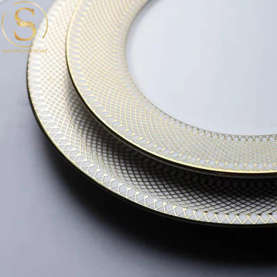Đĩa Viền Họa Tiết Lưới Gold Floxy Phong Cách Tinh Tế Sang Trọng Bắc Âu