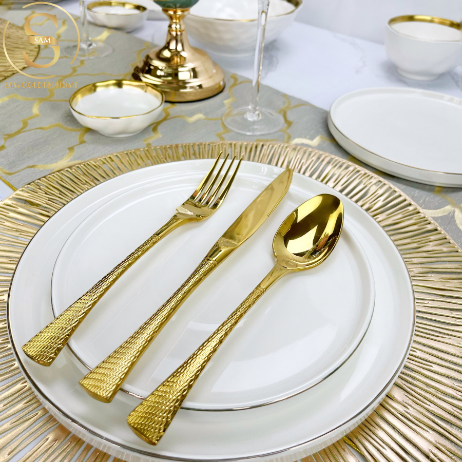 Dao Muỗng Nĩa Salmon Mạ Vàng Gold Hiện Đại Sang Trọng (LẺ)