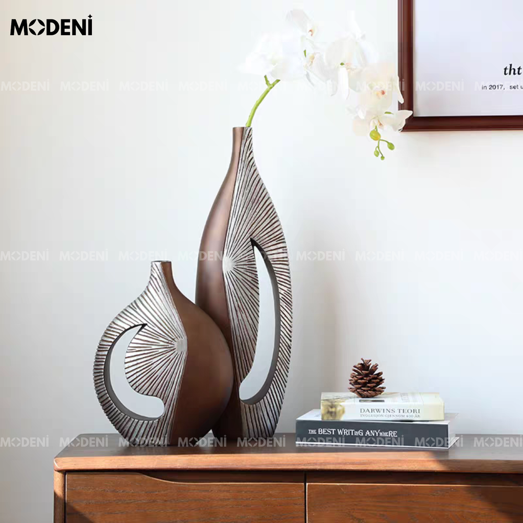 Bình Hoa Sứ Horizon Cao Cấp Hiện Đại Họa Tiết 3D | Tạo Hình Khối Ánh Kim Nghệ Thuật – Decor Bàn Console, Kệ Tủ Nổi Bật