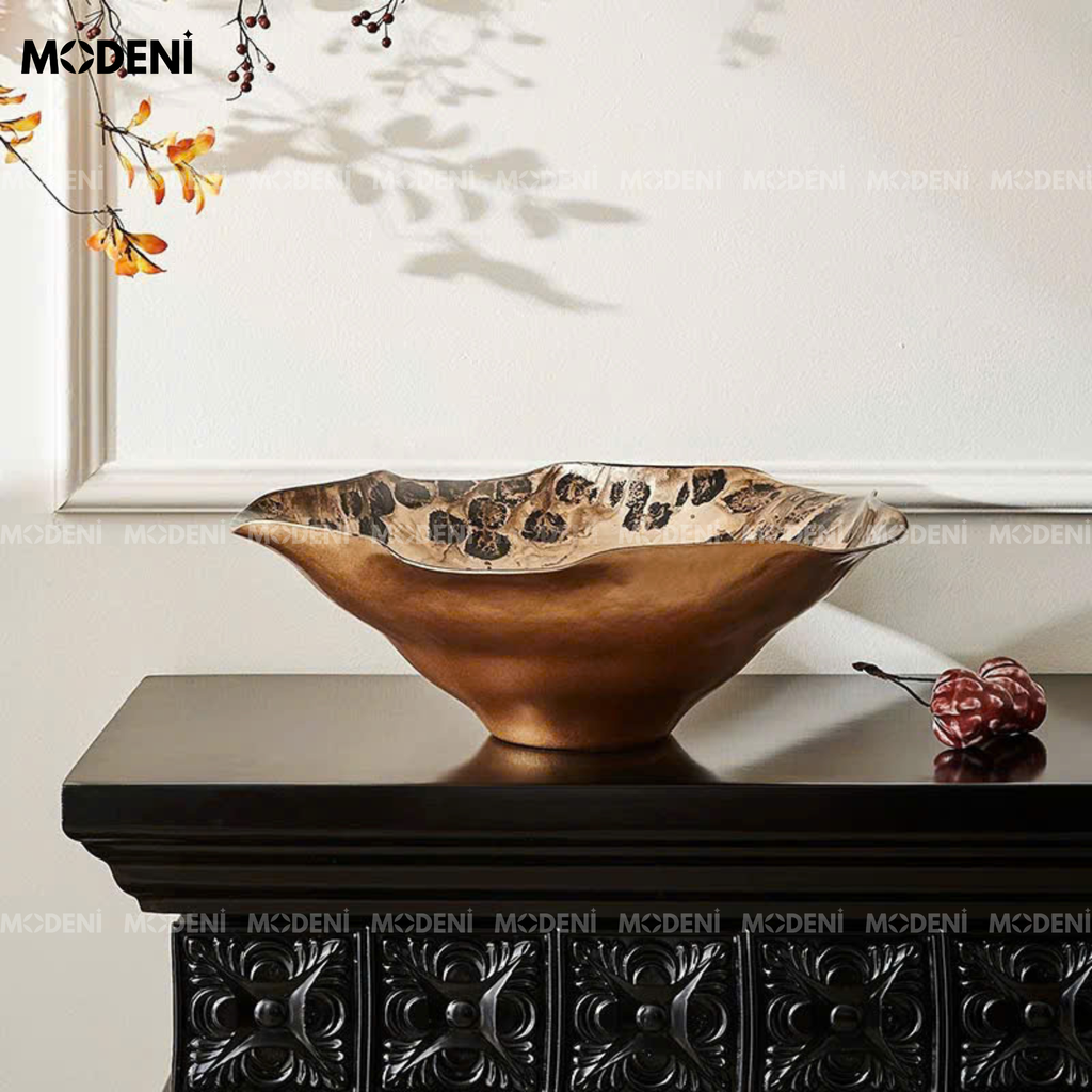 Tô Trái Cây Verno – Tô Trang Trí Thủy Tinh Cao Cấp Nâu Vân Đốm – Thiết Kế Nghệ Thuật Bo Mềm – Phù Hợp Decor Bàn Console, Phòng Khách