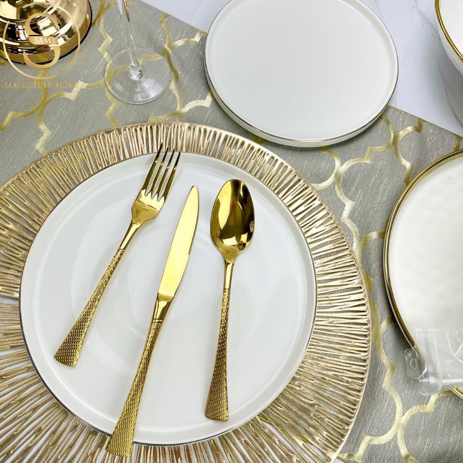 Dao Muỗng Nĩa Salmon Mạ Vàng Gold Hiện Đại Sang Trọng (LẺ)