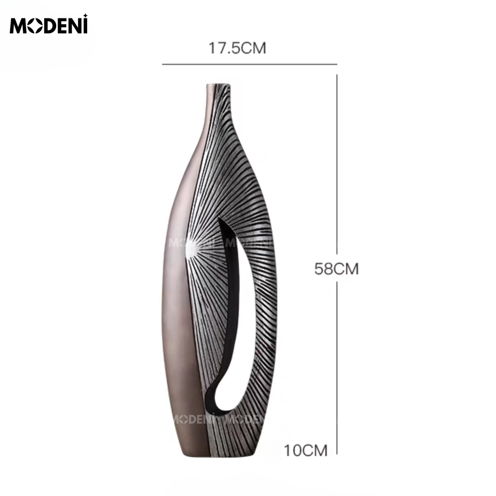 Bình Hoa Sứ Horizon Cao Cấp Hiện Đại Họa Tiết 3D | Tạo Hình Khối Ánh Kim Nghệ Thuật – Decor Bàn Console, Kệ Tủ Nổi Bật