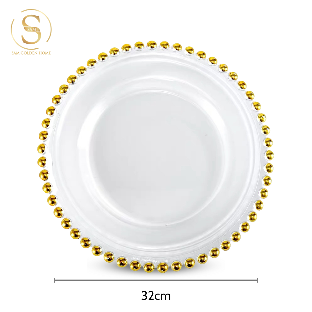 Đĩa Thủy Tinh Golden Pearl Lớn Cao Cấp Sang Trọng