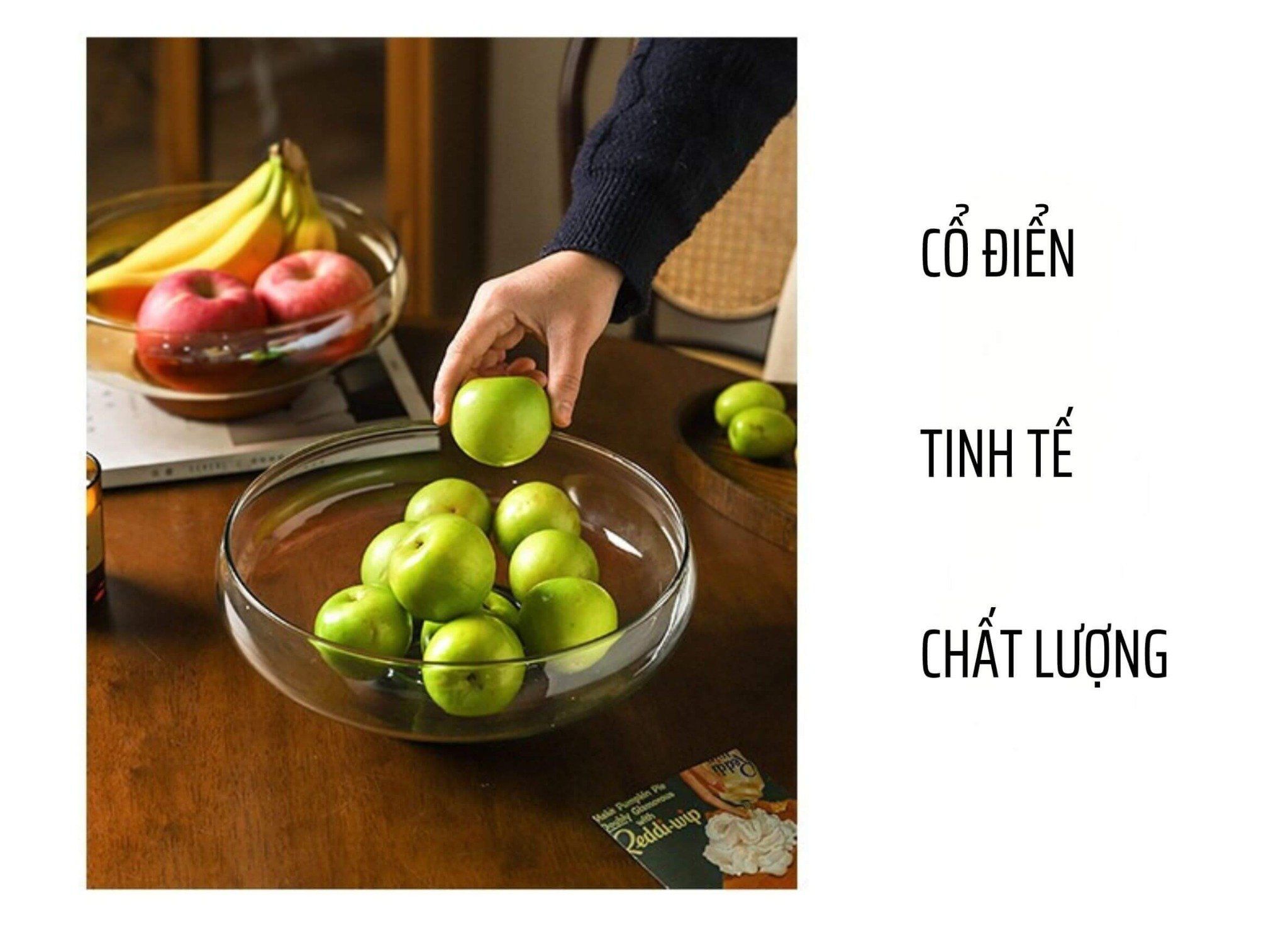  Tô thủy tinh Doma chân gỗ cao cấp – Đựng trái cây, decor bàn ăn hiện đại (26x10.5cm) 
